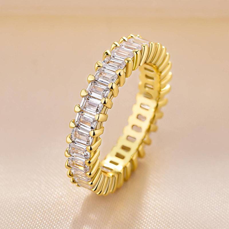 2.5Ct Emerald Cut Eternity Band 925 Silver White/Yellow Gold