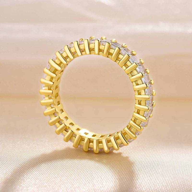 2.5Ct Emerald Cut Eternity Band 925 Silver White/Yellow Gold
