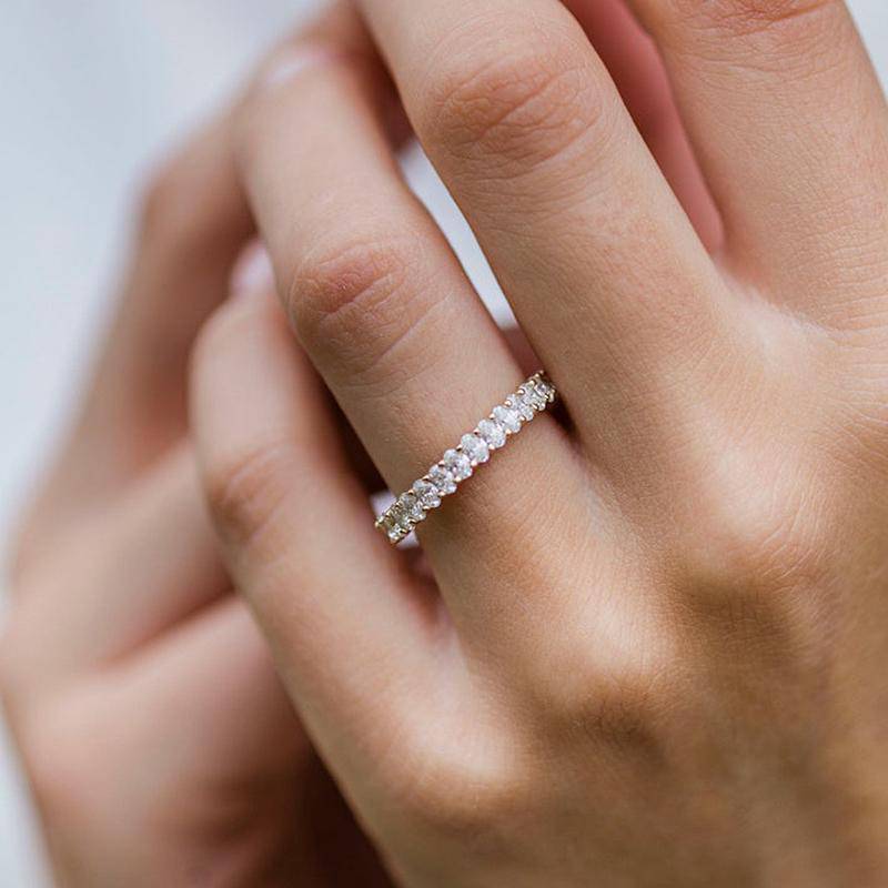 Eternity Oval Cut Simulated Diamond Wedding Band for Women – Sterling Silver