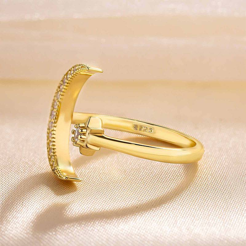 Anillo de media luna y estrella - Diamantes simulados de 0,3 ct, plata 925