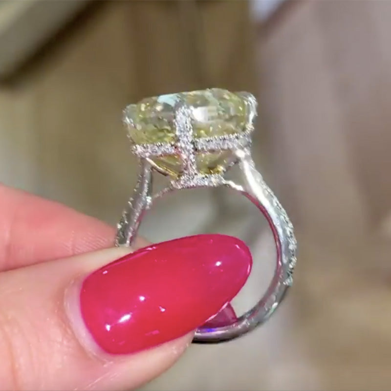 6ct Yellow Sapphire Cushion Cut Statement Ring