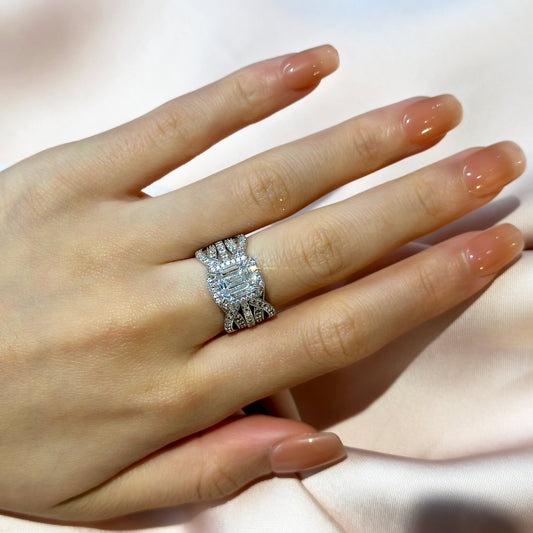 3Ct Emerald Cut Diamond Ring with 1Ct Band