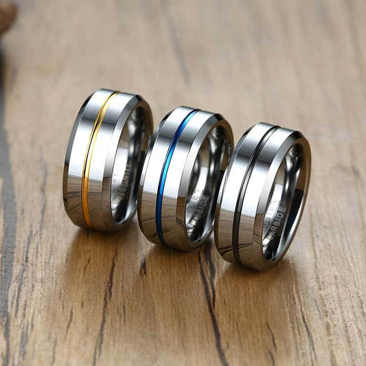 Two Tone Titanium Steel Wedding Band Rhodium Plated Nickel Free