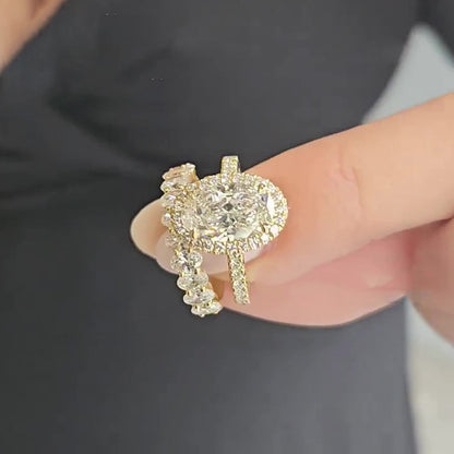 4 Carat Oval Cut Halo Engagement Ring White Gold Plated