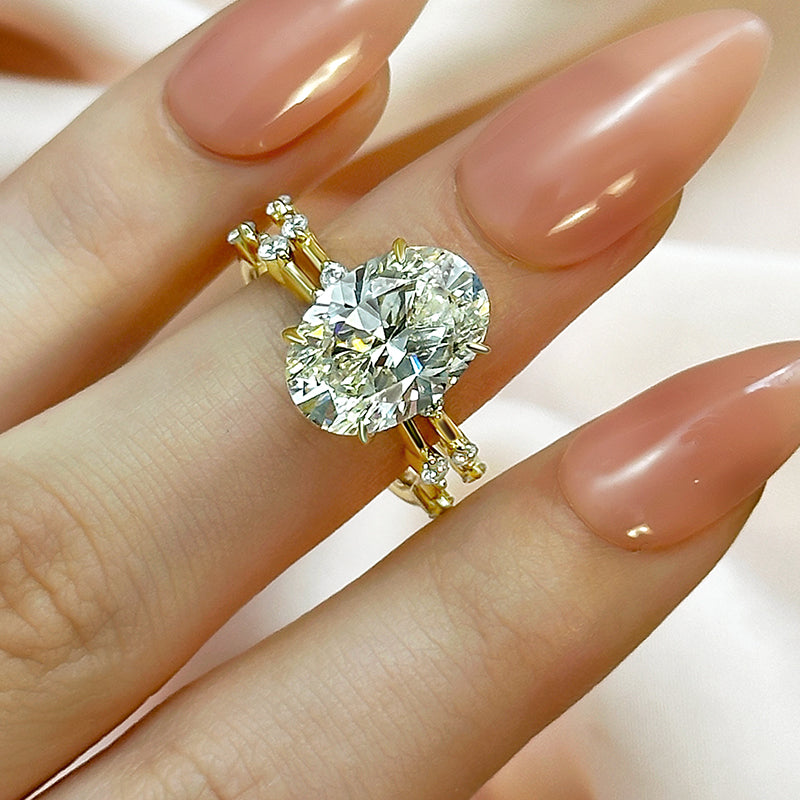4.5Ct Oval Diamond Ring Set with Thin Band 18K Gold