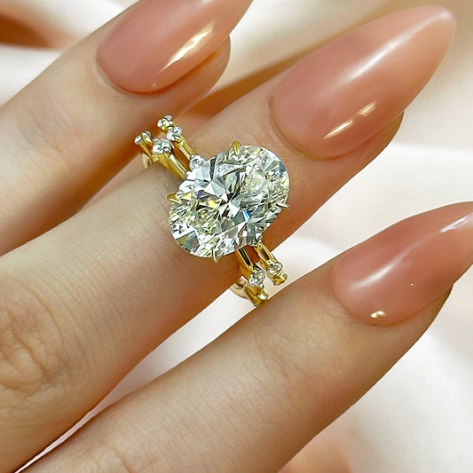 4.5Ct Oval Diamond Ring Set with Thin Band 18K Gold