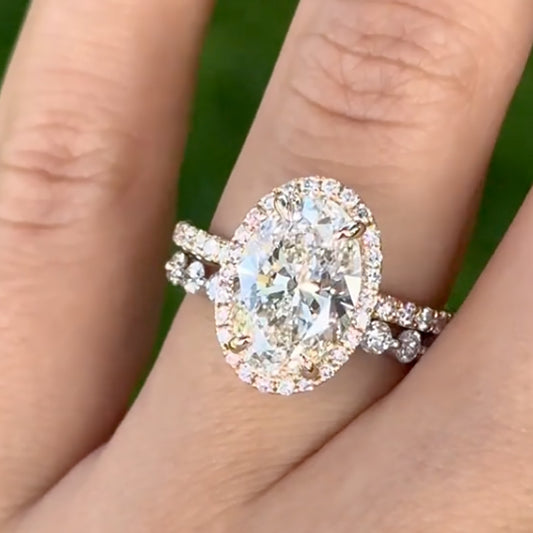 4Ct Oval Halo Simulated Diamond Bridal Set 18K Gold