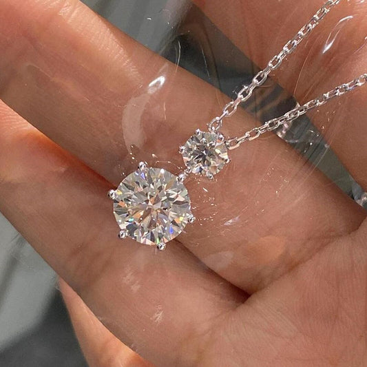 925 Silver 18K White Gold Plated 3ct Moissanite Round Cut Pendant Necklace