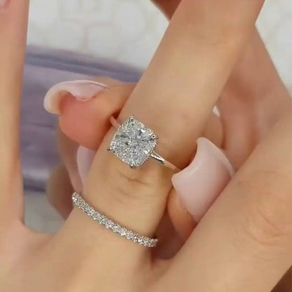 3Ct Cushion Cut Simulated Diamond Bridal Set – Sterling Silver White/Yellow Gold