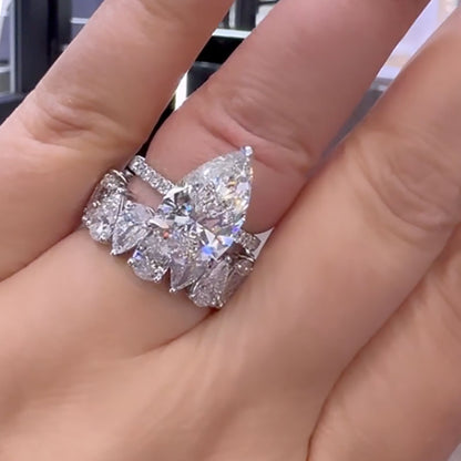 5Ct Pear Cut Wedding Set - Sterling Silver White Gold Plated