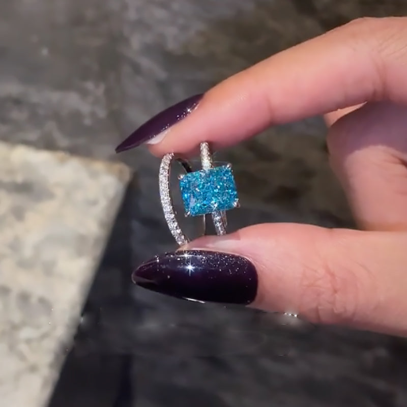 3.5Ct Radiant Cut Aqua Blue Diamond Ring