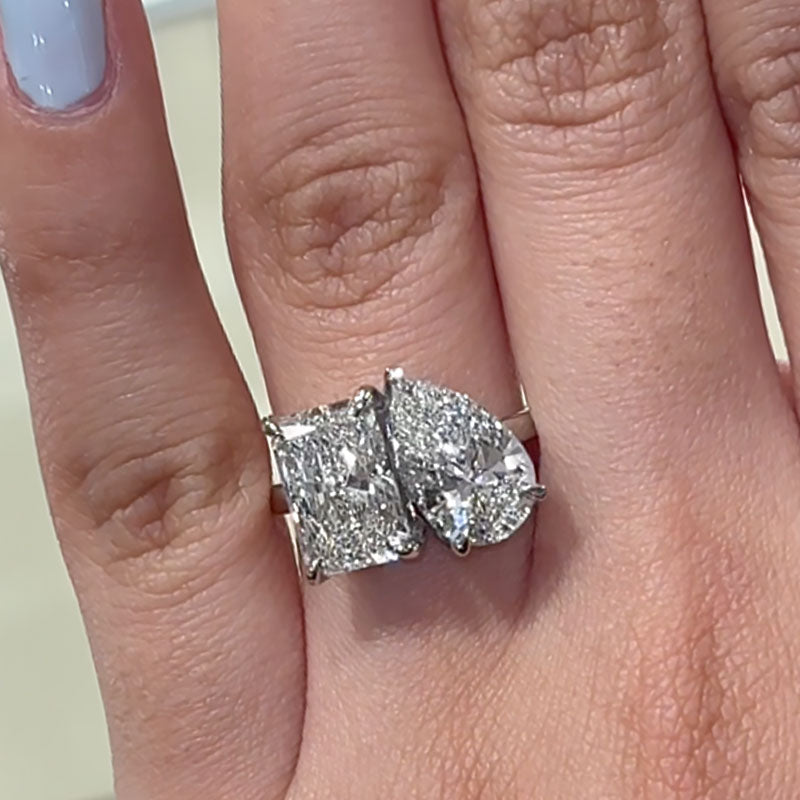 3Ct Radiant & 1.8Ct Pear Cut Diamond Set 925 Silver