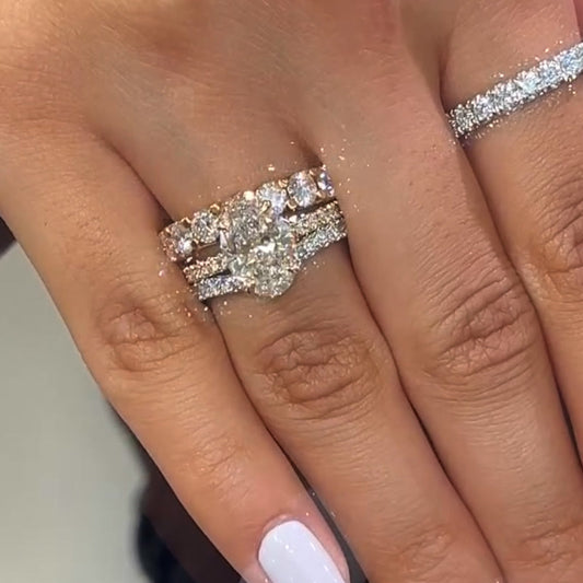 4.0CT Oval Cut 3PC Two-Tone Wedding Set Platinum