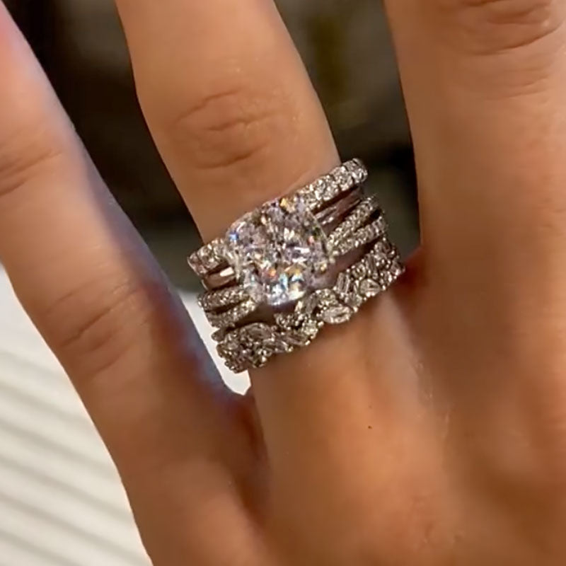 3Ct Cushion Cut Simulated Diamond Stackable Ring Set