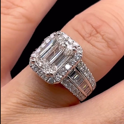 3.0Ct Emerald Cut Simulated Diamond Ring – 18K White Gold Plated