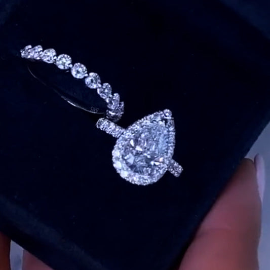 925 Silver Platinum Plated 2.2Ct Pear Cut Diamond Wedding Set