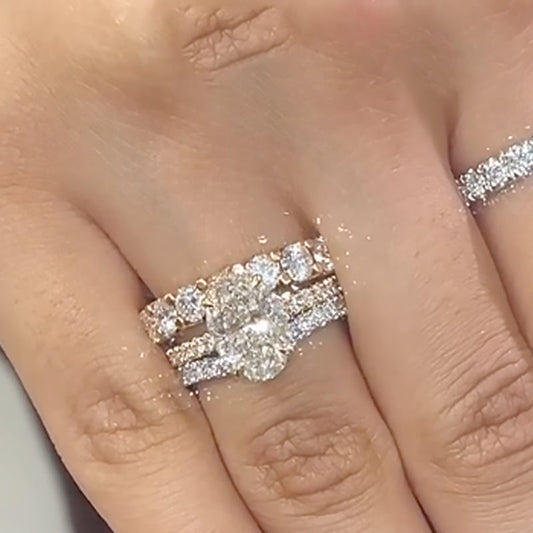 4.0CT Oval Cut 3PC Two-Tone Wedding Set Platinum