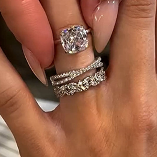 3Ct Cushion Cut Simulated Diamond Stackable Ring Set