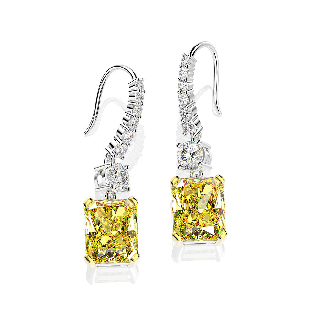 Elegante conjunto de joyas de plata 925 con zafiro amarillo radiante y diamantes simulados 