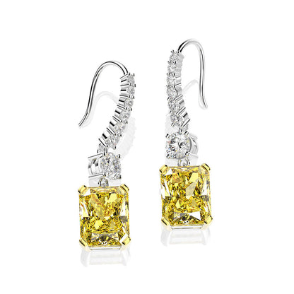 Elegante conjunto de joyas de plata 925 con zafiro amarillo radiante y diamantes simulados 