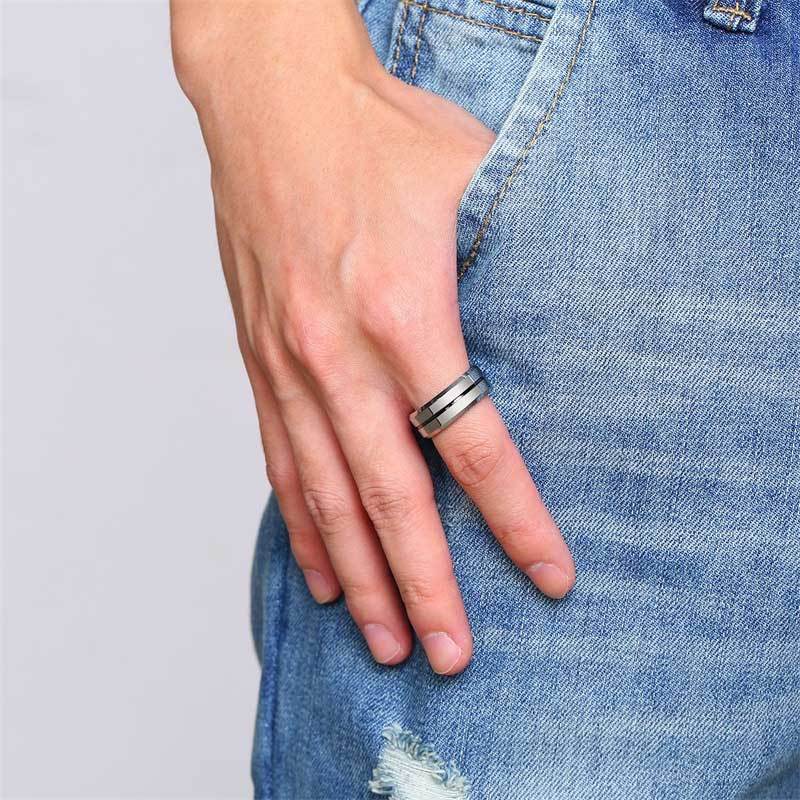 Two Tone Titanium Steel Wedding Band Rhodium Plated Nickel Free