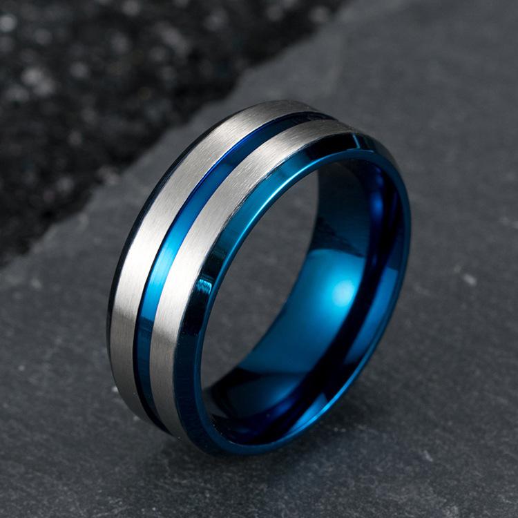 Stainless Steel Black/Blue Two-Tone Men's Wedding Band