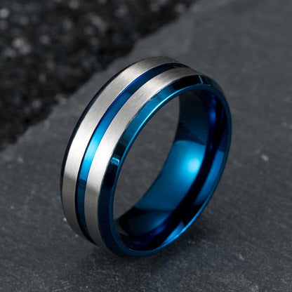 Stainless Steel Black/Blue Two-Tone Men's Wedding Band