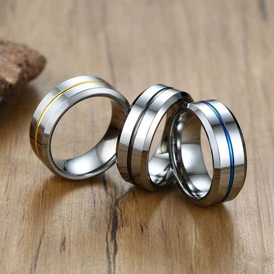 Two Tone Titanium Steel Wedding Band Rhodium Plated Nickel Free