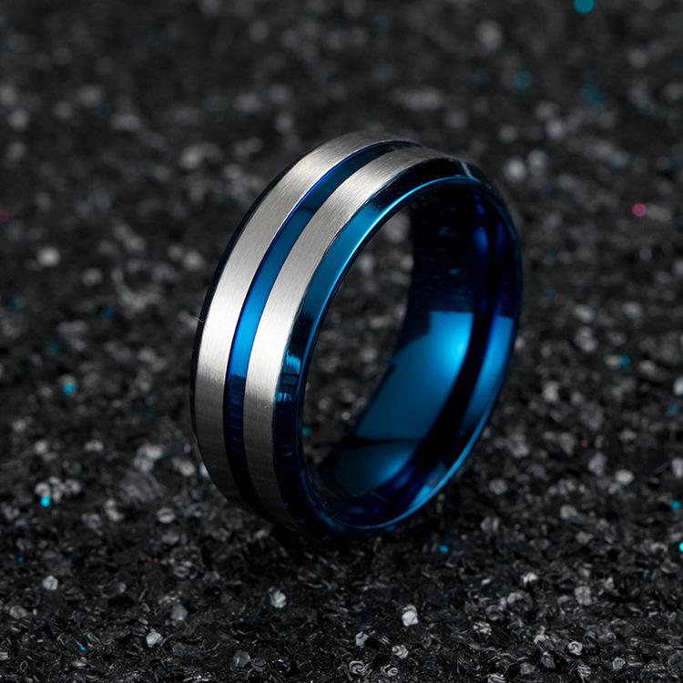 Stainless Steel Black/Blue Two-Tone Men's Wedding Band