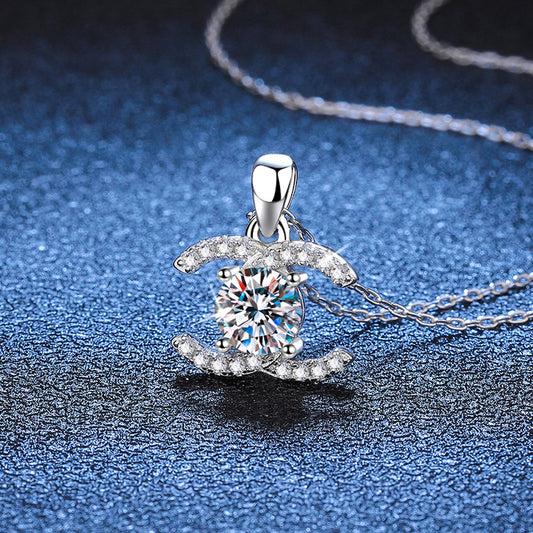 Classic Chanel-Style 1ct D Color Moissanite Sterling Silver Necklace Timeless Elegance