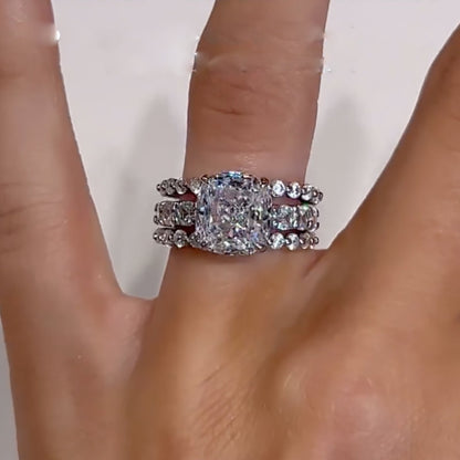 925 Sterling Silver 18K White Gold Plated 4.5 Carat Cushion Cut Diamond Ring