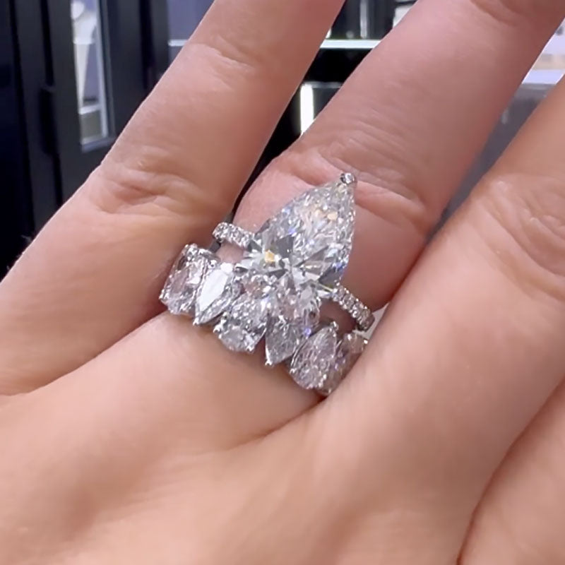 5Ct Pear Cut Wedding Set - Sterling Silver White Gold Plated