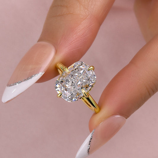 6.5Ct Elongated Cushion Engagement Ring - 925 Silver 18K Gold
