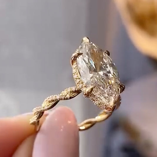 4Ct Marquise Cut Diamond Ring with Hidden Halo 925 Silver