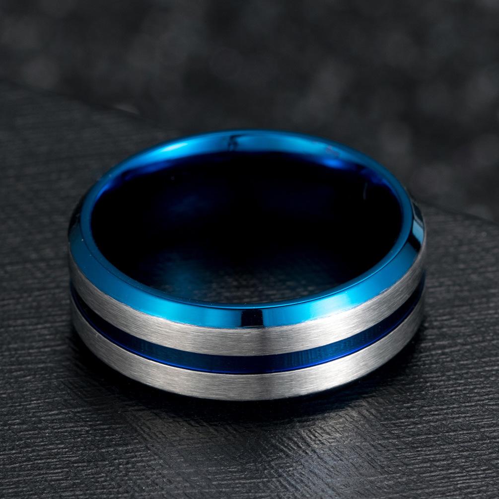 Stainless Steel Black/Blue Two-Tone Men's Wedding Band