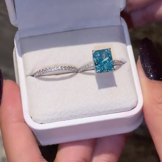 3.5Ct Radiant Cut Aqua Blue Diamond Ring