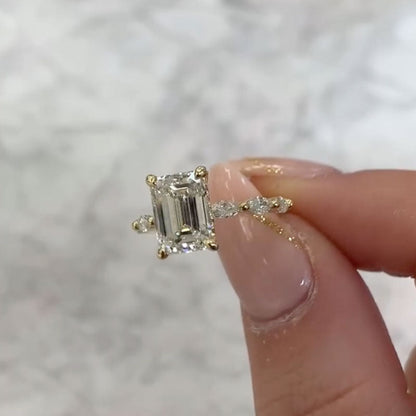2.5Ct Emerald Cut Simulated Diamond Ring Yellow Gold Plated