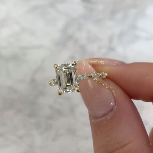 2.5Ct Emerald Cut Simulated Diamond Ring Yellow Gold Plated