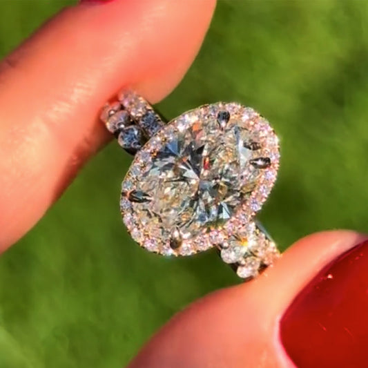 4Ct Oval Halo Simulated Diamond Bridal Set 18K Gold