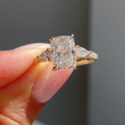 4.0ct Cushion Cut with Pear Side Stones Ring