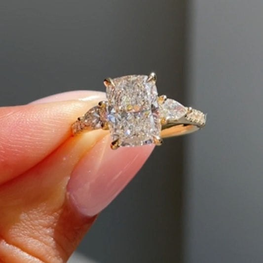 4.0ct Cushion Cut with Pear Side Stones Ring