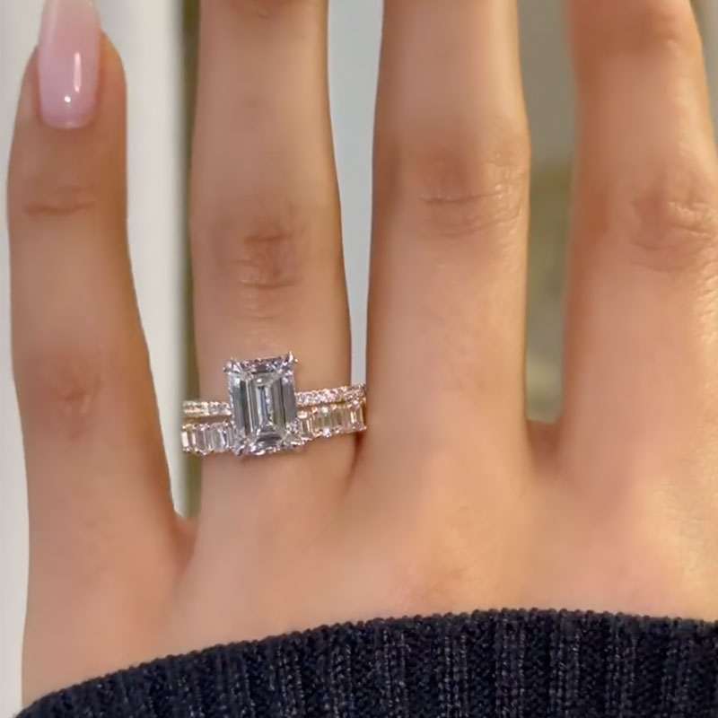 3.5CT Emerald Cut White Sapphire with 2.5CT Band