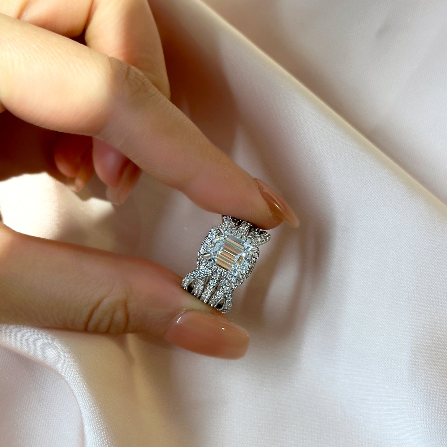 3Ct Emerald Cut Diamond Ring with 1Ct Band