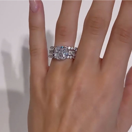 925 Sterling Silver 18K White Gold Plated 4.5 Carat Cushion Cut Diamond Ring