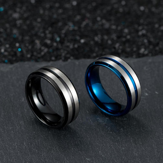 Stainless Steel Black/Blue Two-Tone Men's Wedding Band