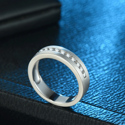 925 Silver White Gold Plated 1ct Full Eternity Men's Wedding Band