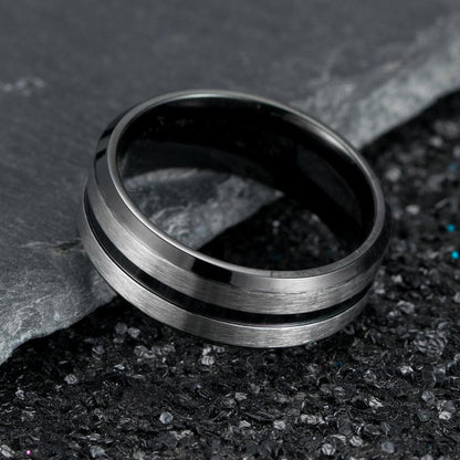Stainless Steel Black/Blue Two-Tone Men's Wedding Band