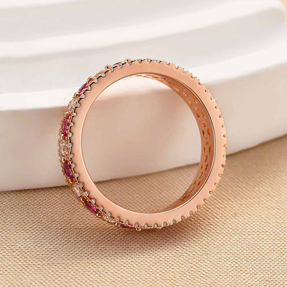 925 Silver Rose Gold Plated 2ct White & Pink Diamond Band