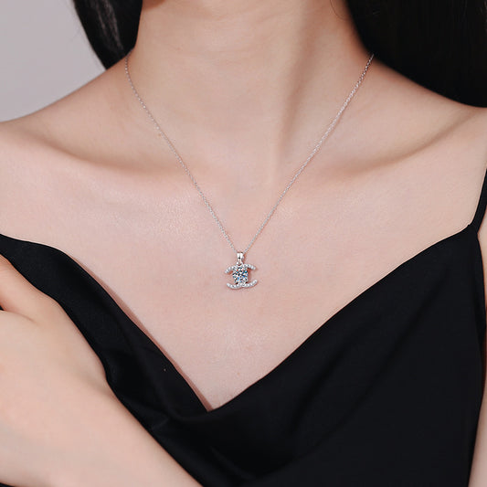 Classic Chanel-Style 1ct D Color Moissanite Sterling Silver Necklace Timeless Elegance