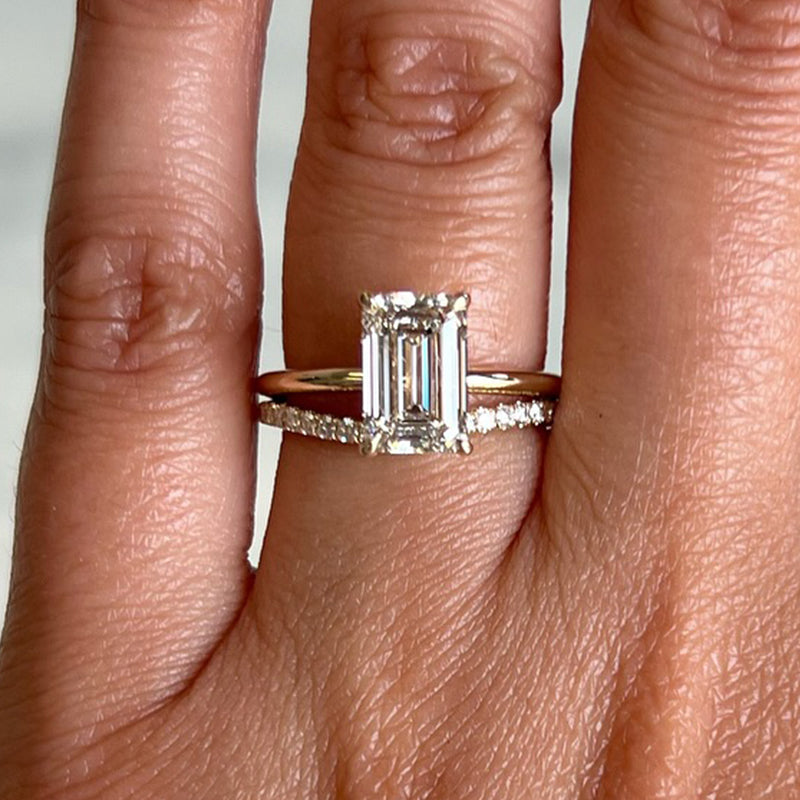 5Ct Emerald Cut Diamond Solitaire Ring in Platinum Plated 925 Silver